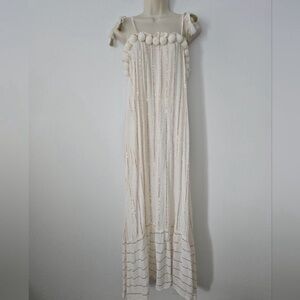 NWT Gianni Bini Gold Stripe Maxi Beach Dress Cover Up With Pompom And Tassels